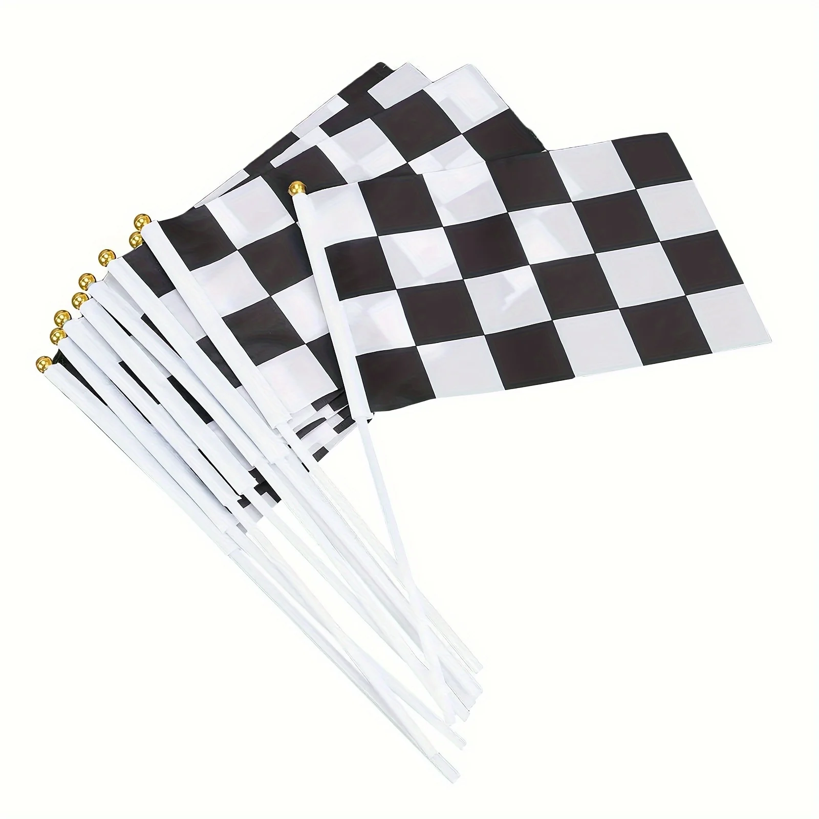 10pcs Black & White Checkered Handheld Racing Flags, for racing-themed & birthday parties, sports cheering decor.