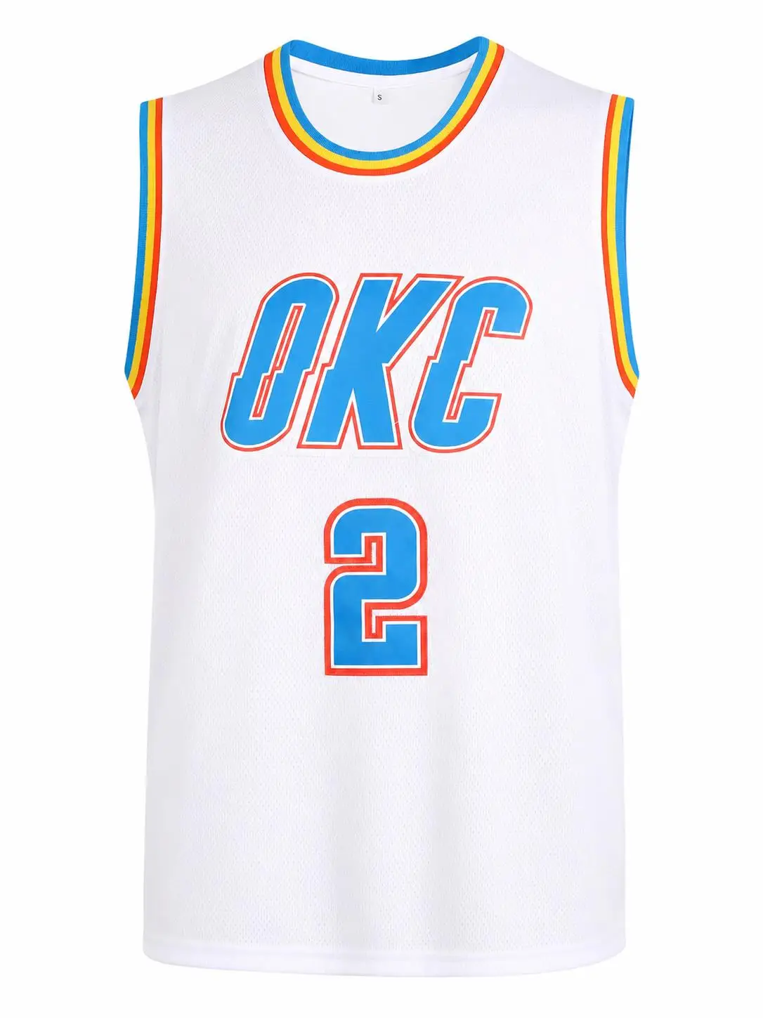 Camiseta Deportiva Retro Gilgeous-Alexander 2 OKC 2027, Color Blanco con Detalles Azules y Naranjas, Uniforme Deportivo Informal para Hombre y Niños