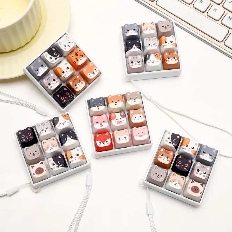 Cute Cat Relax Button Keycap Kawaii 9-Key Keyboard: Fidget Toy Portable Keychain Fashion Charm