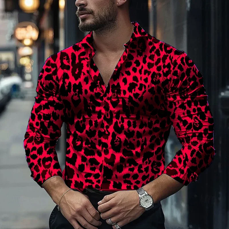 Leopard print shirt casual fashion new style blue purple animal leopard pattern soft and comfortable plus size US size XS-6XL