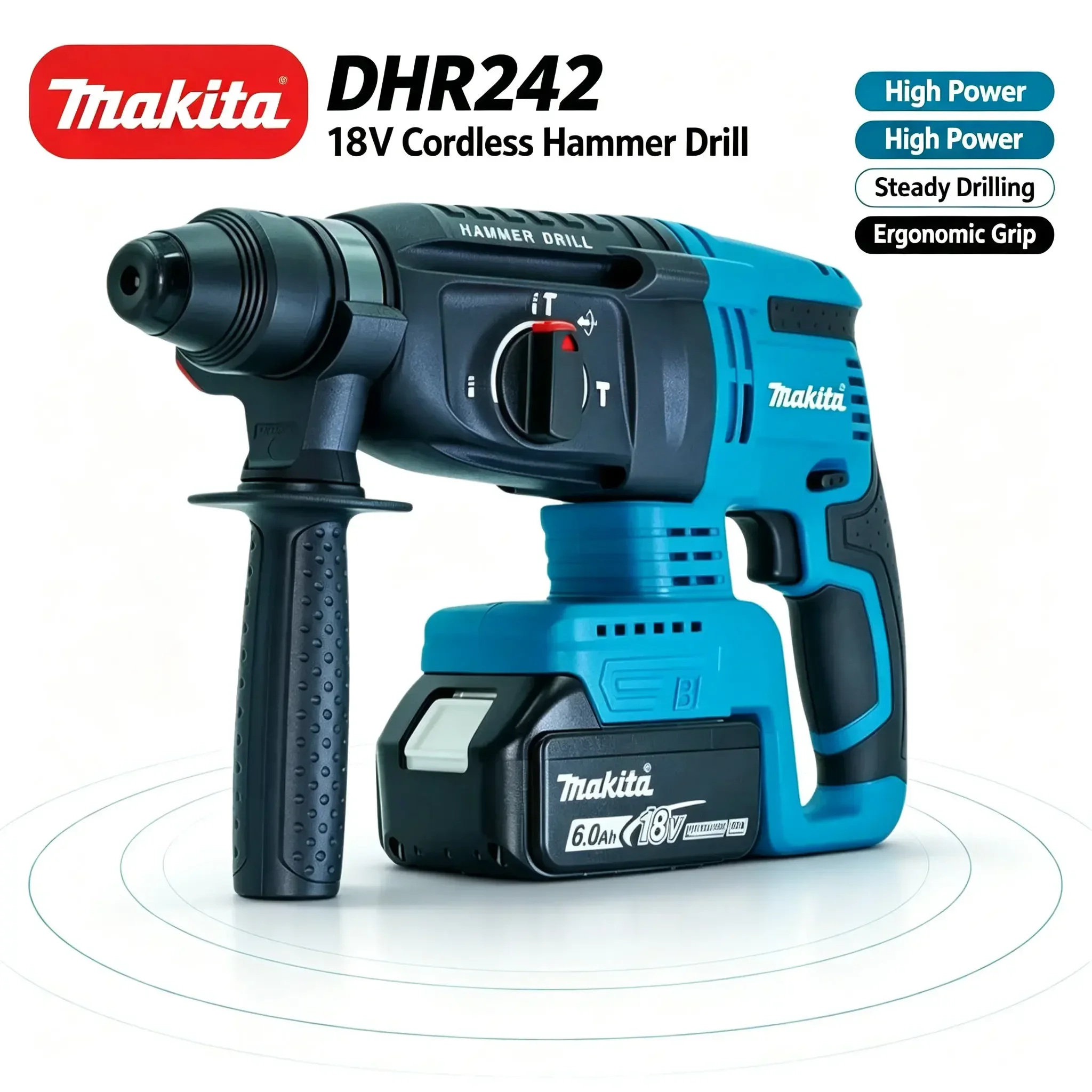 Kit trapano perforatore rotante senza spazzole Makita DHR242 18V LXT, batteria BL1860B 6.0Ah, utensile per calcestruzzo SDS-Plus da 24mm a 3 modalità 2.0J, spedito dal magazzino UE