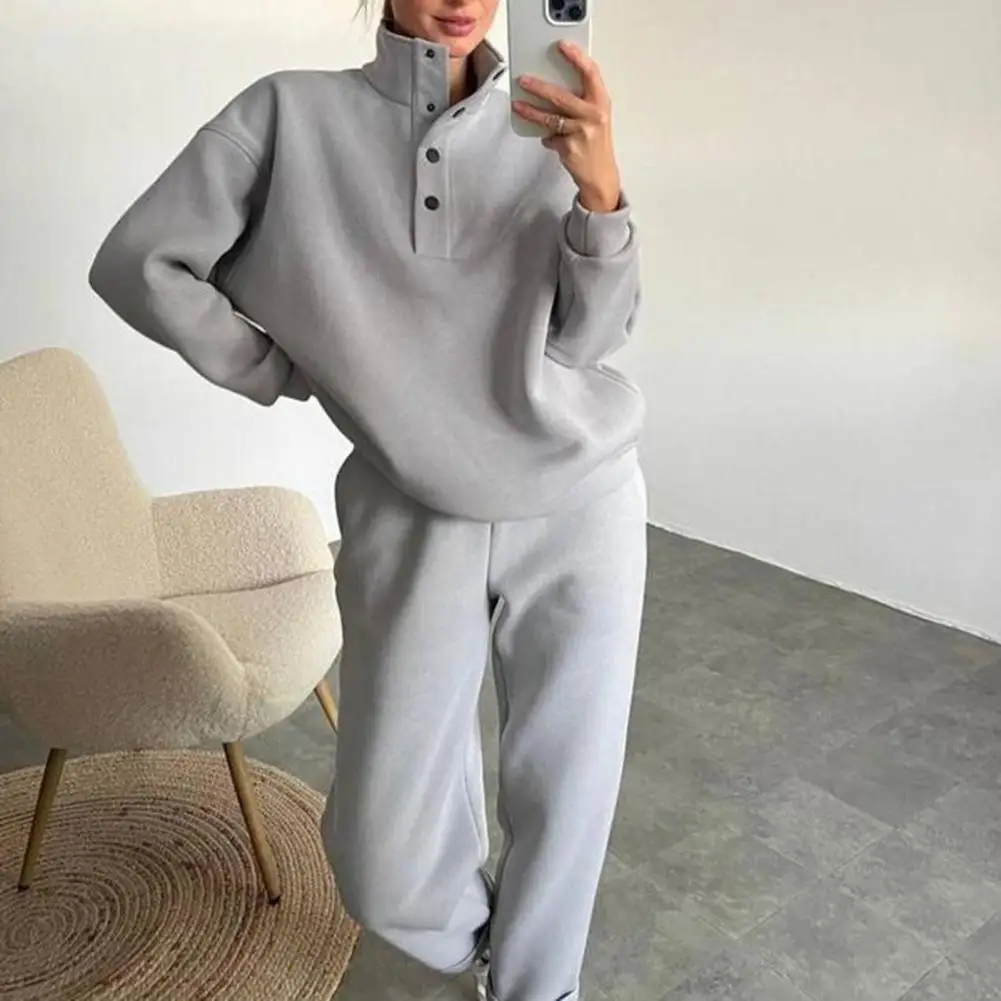 Women Two-piece Set Women\'s Autumn Winter Jogging Sweatsuit Set with Stand Collar Tops Elastic Waist Jogger Pants for Gym