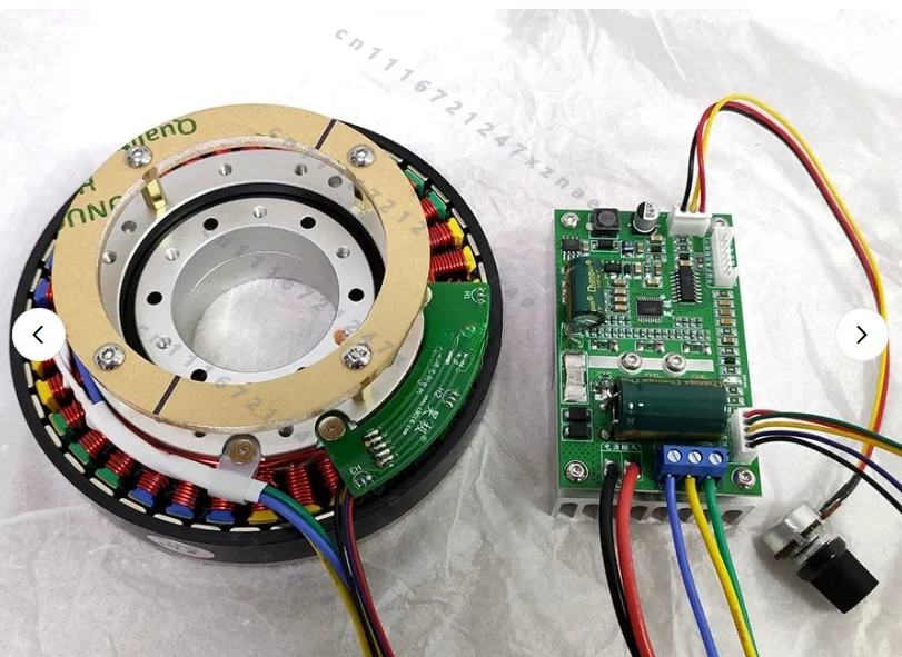 215mm Diameter Hollow Shaft, Ultra-thin 34mm, Low Speed High Torque, Hall Sensor, for Robot AGV，10Nm Torque BLDC Motor 54N60P