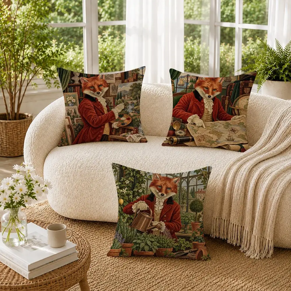 Cool Fox Flowers Book Cushion Cover Soft Short Plush Pillow Cases Hidden Zipper Cutecore Sofa Bedroom Home Decor Gift