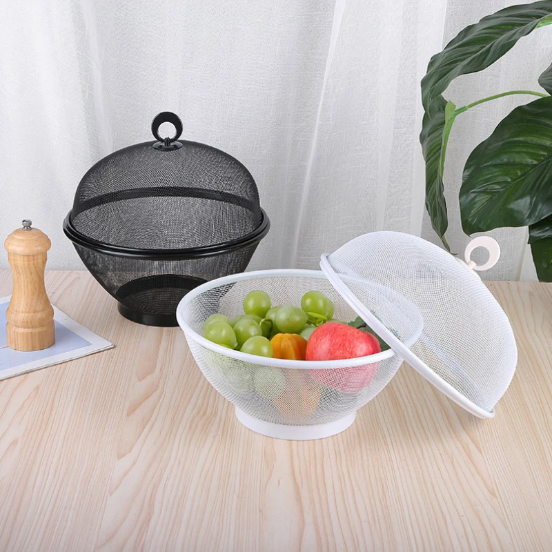 

Mesh Fruit Basket with Lid Prevent Fly Stainless Steel Kitchen Drain Basket Vegetables Fruit Holder Kitchen Supplies 그물코 과일 바구니