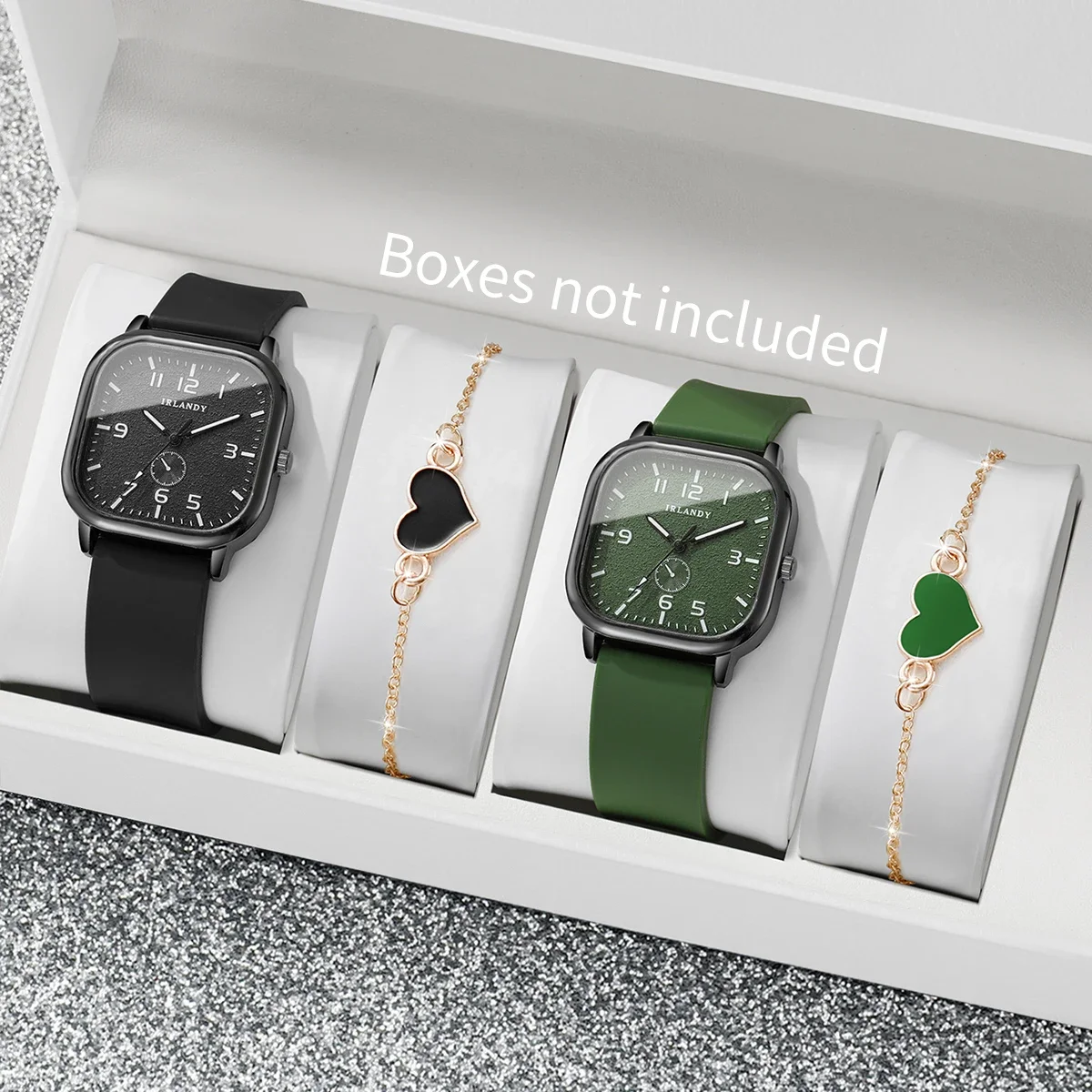 4PCS/Set Fashion Square Women Quartz Watch Silicone Strap Ladies Wristwatches Heart Bracelets Set (Without Box)