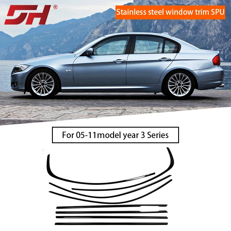 

For BMW 3 Series E90 2006-2013 Car Stainless Steel Material Gloss Black/Silver Window Trims Chrome Decorative Protection strips