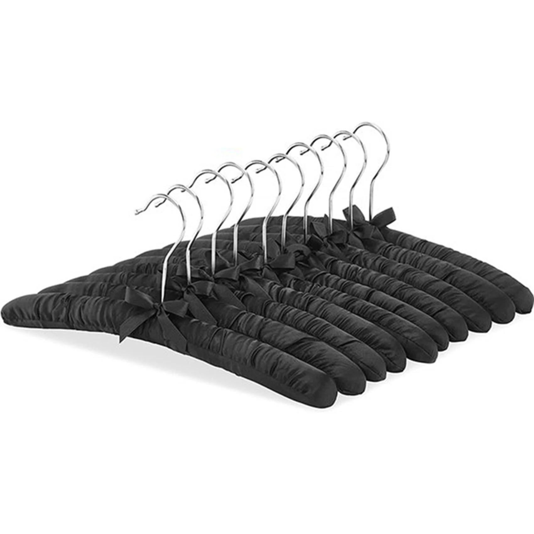 A96K-10 Pieces Of Women's Satin Padded Hangers, Non-Slip Thick Foam Black Hangers, Suitable For Coats, Shirts, Sweaters