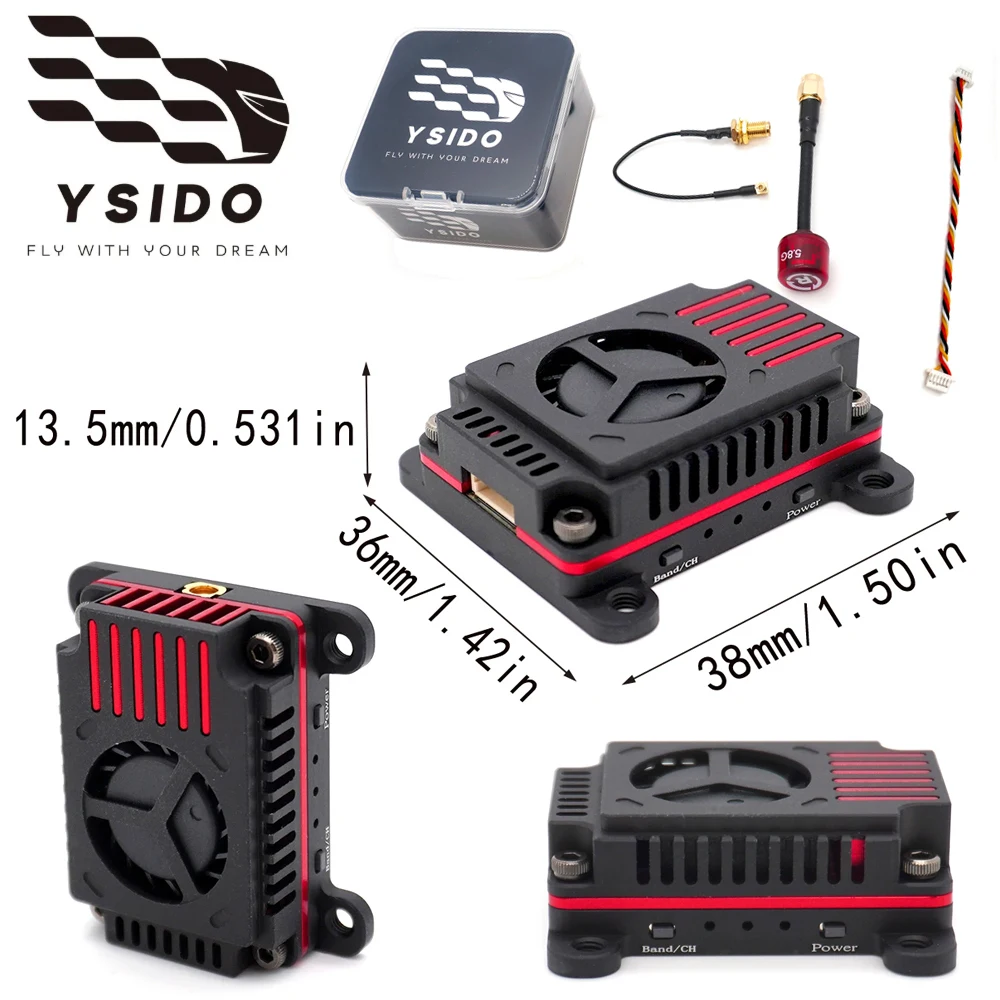 

YSIDO 3W 5.8GHz FPV Video Transmitter VTX 72CH with Cooling System Antenna for Long Range RC Drones Fixed-wing Aircraft Parts
