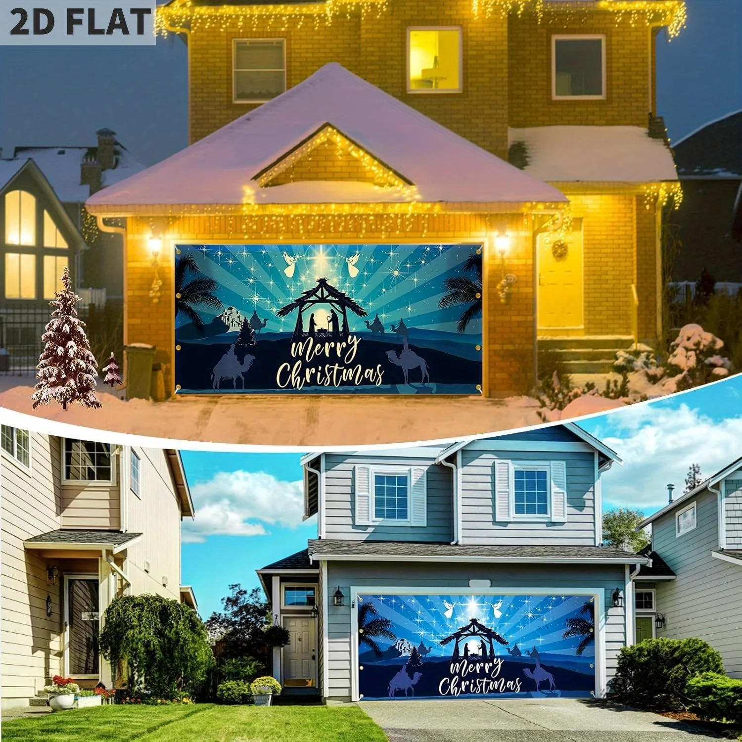 Christmas Garage Door Cover, Holiday Decorations for Double Doors, Large Garage Door Banner, Parties & Photography Background