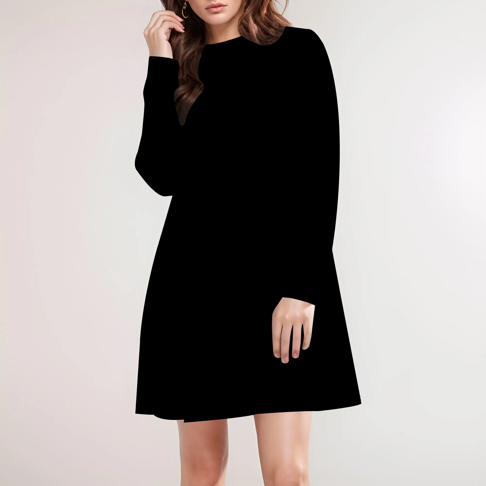 Women's Casual Plain Simple Long Sleeve T-Shirt Loose Dress