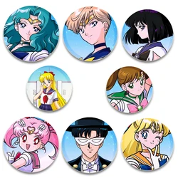 Anime Character Tsukino Usagi Mizuno Ami Cute Cartoon Badge Handmade Tinplate Brooches Round Brooches Jewelry Gift Accessory
