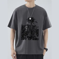 Men T-shirts 2023 Summer Streetwear High Street Gothic Skull Tshirt Loose Oversized Short-sleeved T shirt Dark Anime Men Y2k Top