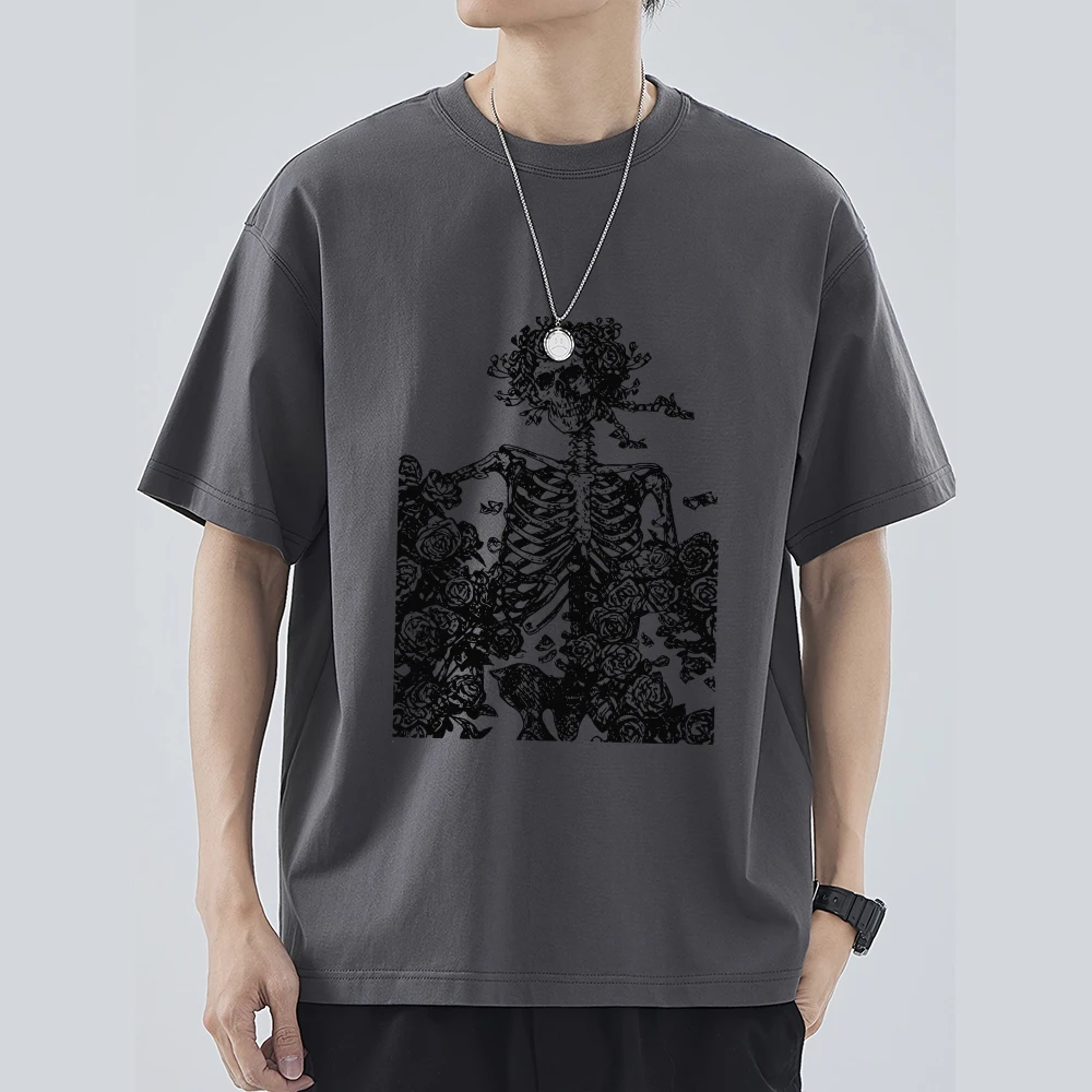 T-shirty męskie 2023 Summer Streetwear High Street Gothic Skull Tshirt Loose Oversized Short-sleeved T shirt Dark Anime Men Y2k Top