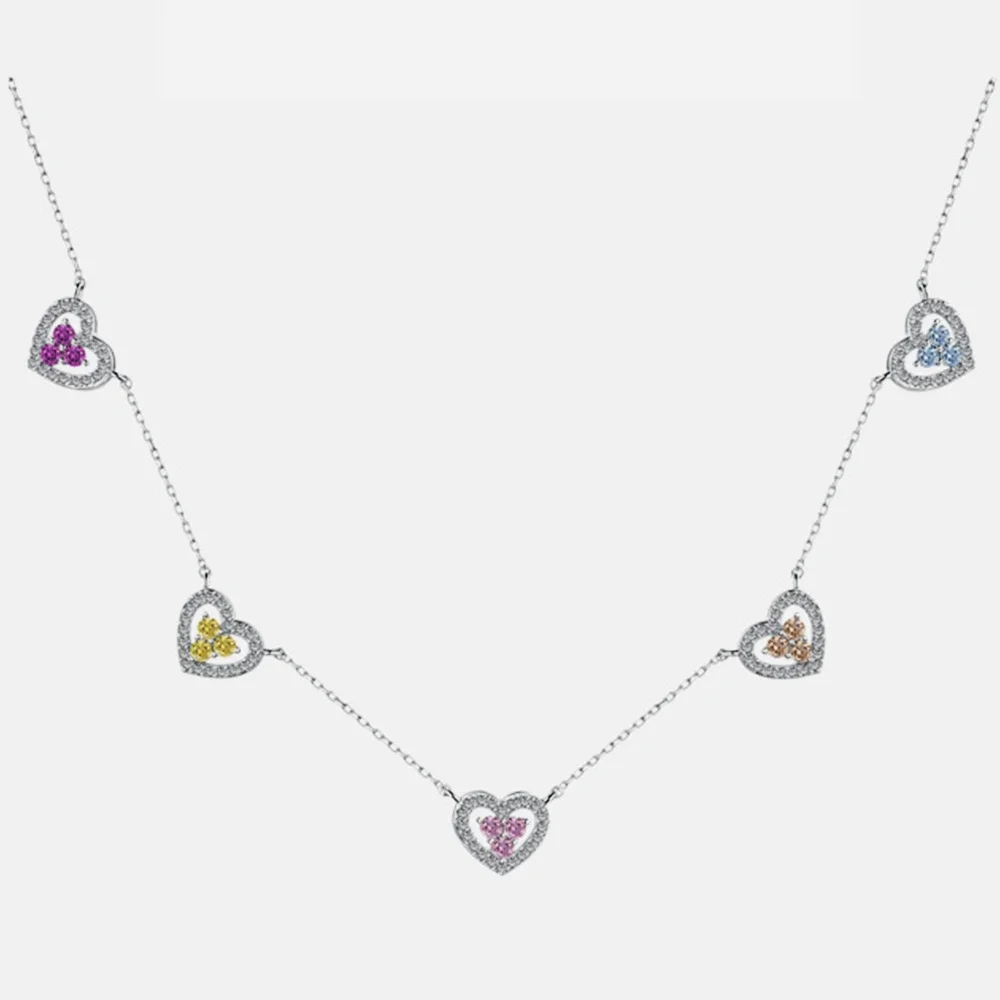 

S925 Silver Heart Necklace Women Hollow Diamond Pendant Necklace Female Sparkling 5A Zircon Design Luxury Jewelry Girl Holiday