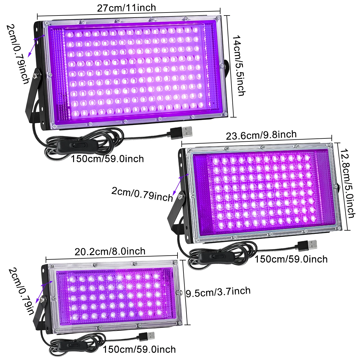 Luz negra UV USB de 5 V, resistente al agua IP65, 370 nm, para fiesta de luz negra, luces negras para fiesta luminosa, iluminación de escenario, Halloween