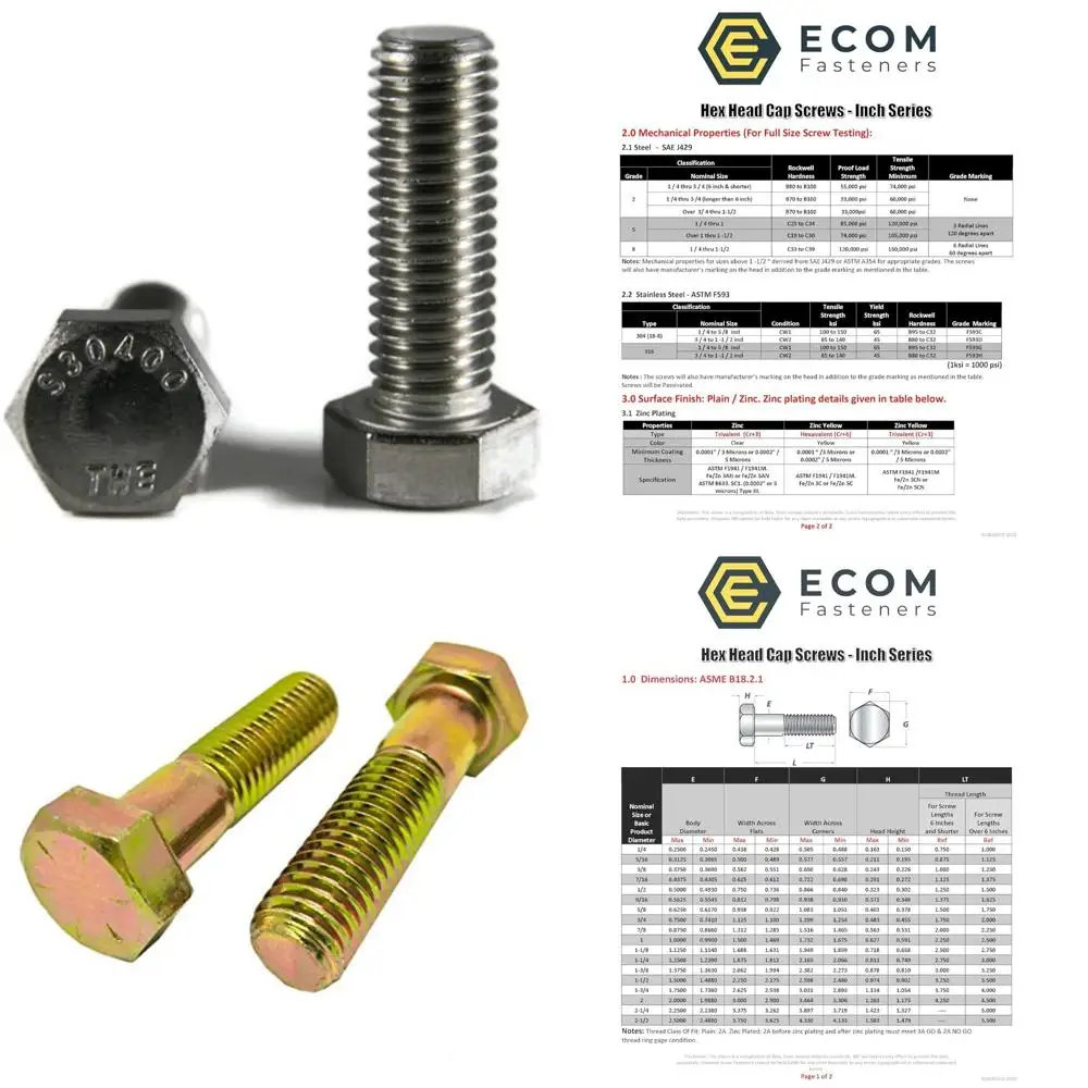 

Винты с шестигранной головкой из нержавеющей стали 3/8-16 x 2,5 дюйма, 50 шт. в упаковке с грубой резьбой, полностью резьбовые для промышленного использования