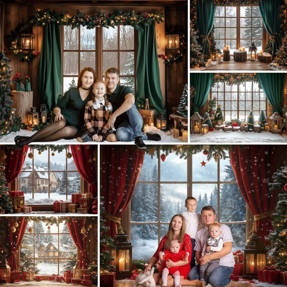 Christmas Vintage Window Backdrops Winter Snowy View Xmas Tree Eve New Year Kids Family Portrait Decor Photography Background