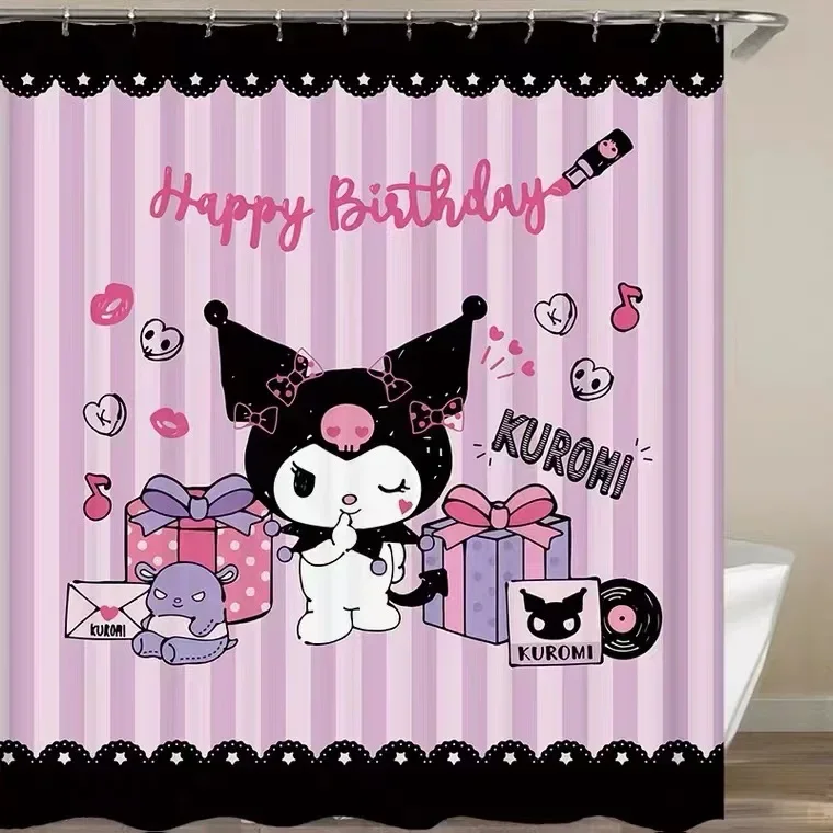 Kawaii Sanrio Cinnamonroll My Melody Kuromi Cartoon Shower Curtains Waterproof Polyester Bathroom Curtain with Hooks Gift