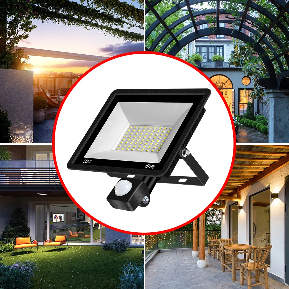 LED Motion Sensor PIR Floodlight Outdoor Lighting Reflector LED Wall Lamp Waterproof Flood Light Garden Spotlight Street Bulb