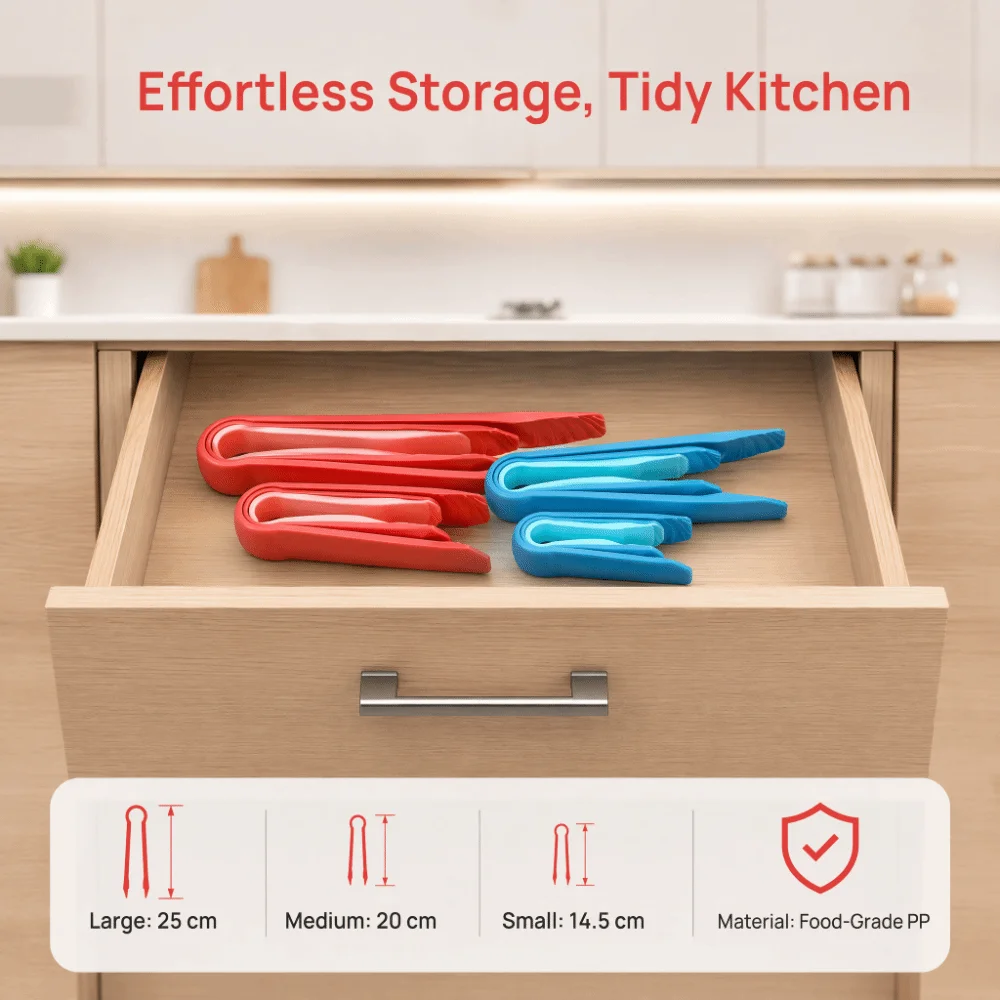 6pcs Durable PP Bread Tongs Heat Resistant Heavy Duty Plastic Tongs Anti Slip Multi Size Food Clamps For Kitchen