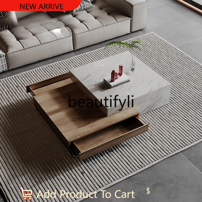 

Natural marble coffee table TV cabinet combination living room high-end modern light luxury Italian minimalist square G1218