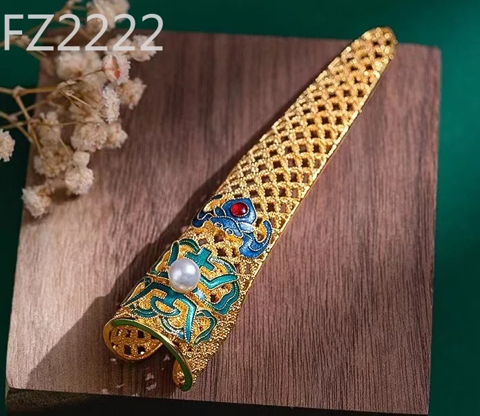 gold-plated pure hand-woven copper coin pattern filament burnt blue bat Fushou imitation pearl finger cover armor