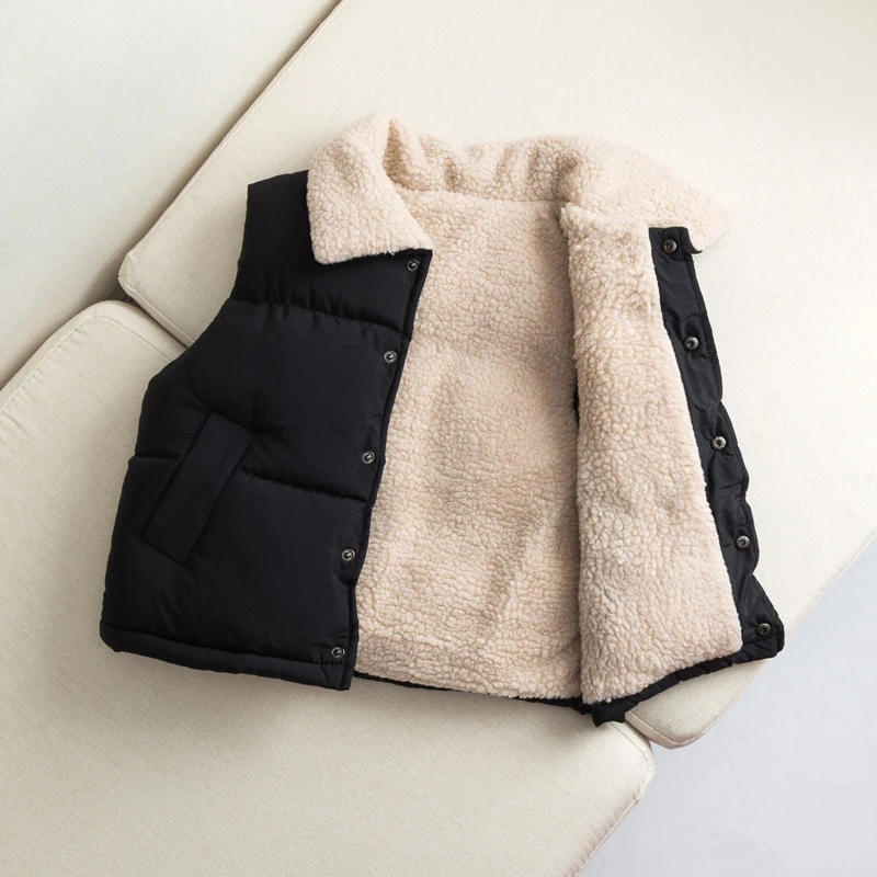 2024 Autumn Girls Warm Vest Winter Boys Thicken Cashmere Waistcoat Kids Outerwear Children Cotton Jackets Vest For 2-6 Years