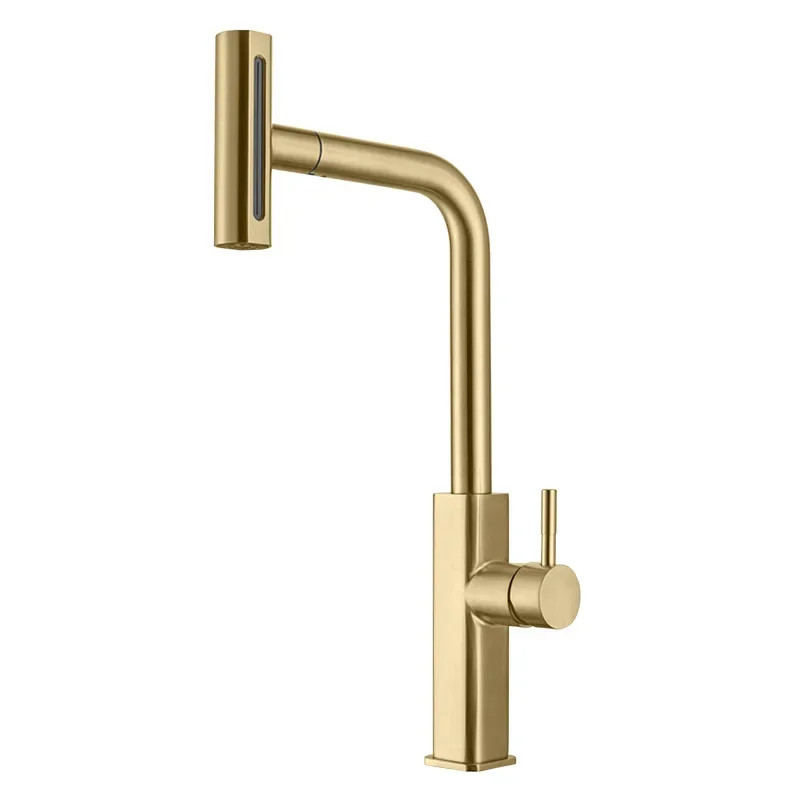 003 Pull Out Sprayer Kitchen Faucet Gold Deck Mounted Kitchen Sink Faucet