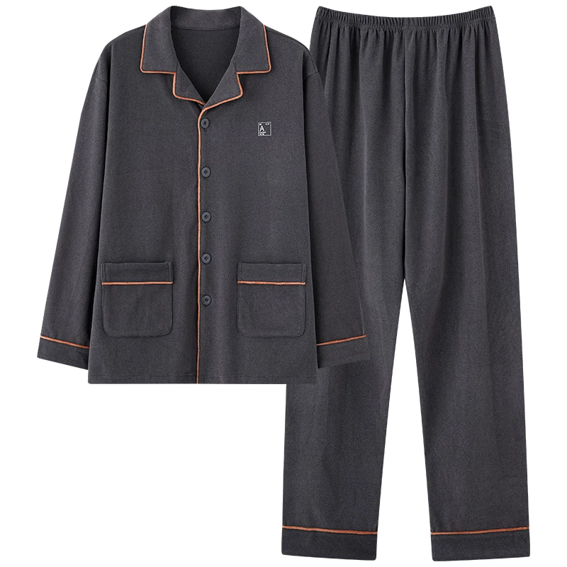 3XL 4XL Thin Fleece Pijamas for Men 2Piece Lounge Sleepwear Pyjamas Autumn Bedgown Home Clothes Man PJs Button Cardigan Pajamas