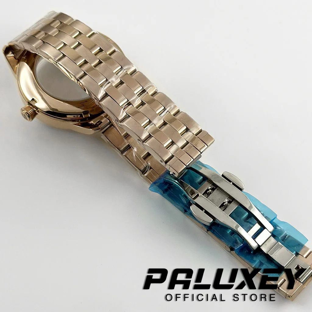 Caja de cócteles de oro rosa, caja de reloj de acero inoxidable para cócteles de 40MM, compatible con movimiento NH35 NH38, caja de cristal con arco, esfera de 35mm