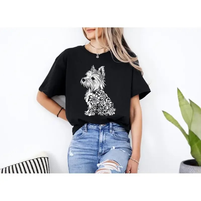 Floral Small Dog T Shirt Terrier Inspired Lover Nature Art Design Animal Pet Owner