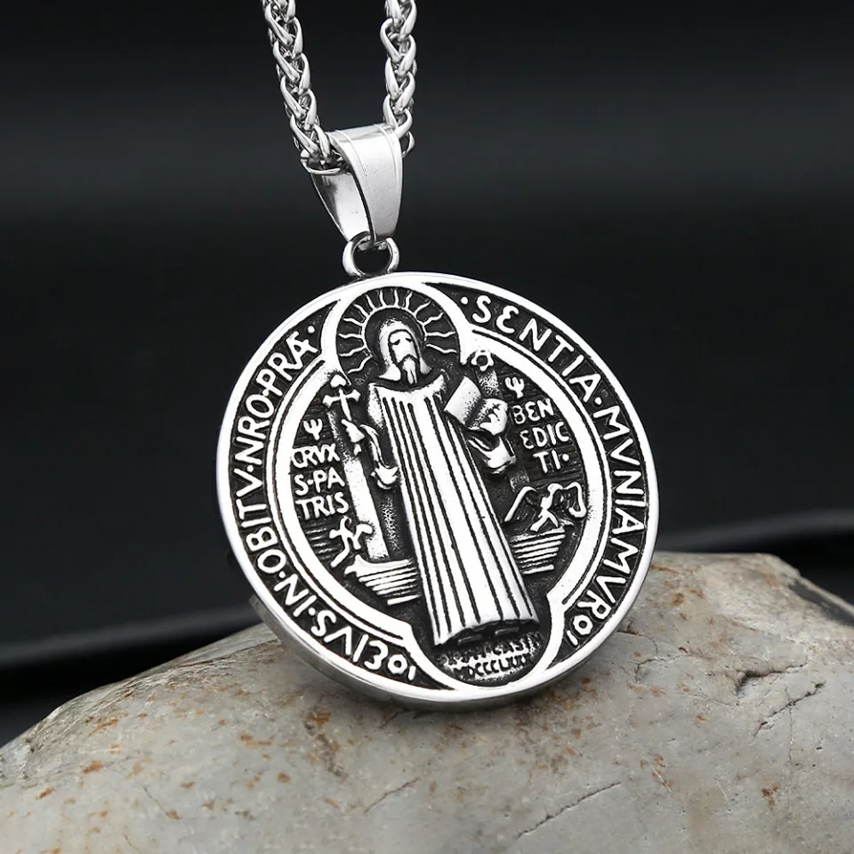 Vintage 316L Stainless Steel Saint Benedict Exorcism Pendant Necklace For Men Fashion Catholic Amulet Jewelry Gifts Dropshipping