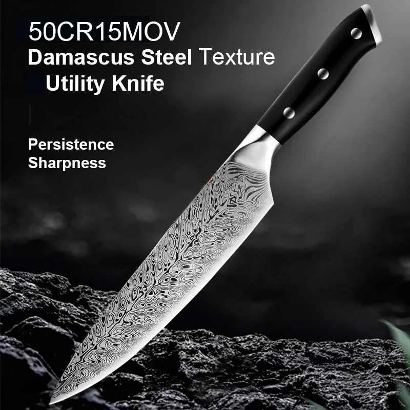 Professional Japanese Knives: High-Quality Damascus Steel Textured Kitchen Knives, Sharp Meat Cutting Knives for Chefs, Santoku