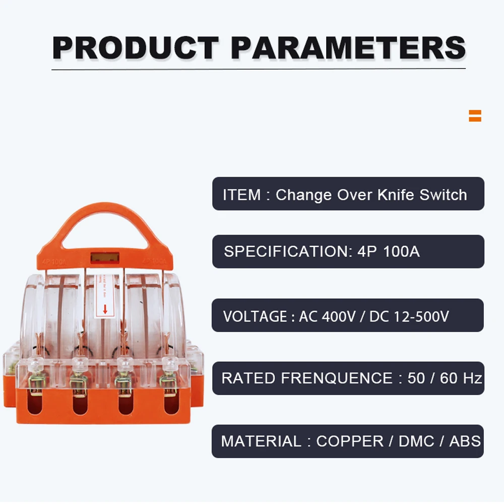 Cubierta transparente con Base naranja, interruptor de cuchillo con lámpara, calidad de cobre, 4 polos, 100 amperios, cambio Manual, gran oferta