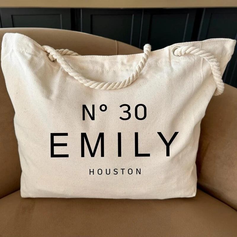 

Personalized Hemp Punched Canvas Tote Bag with Name and State 30th 40th 50th Celebration BagCustom Birthday Party Decorate Gift