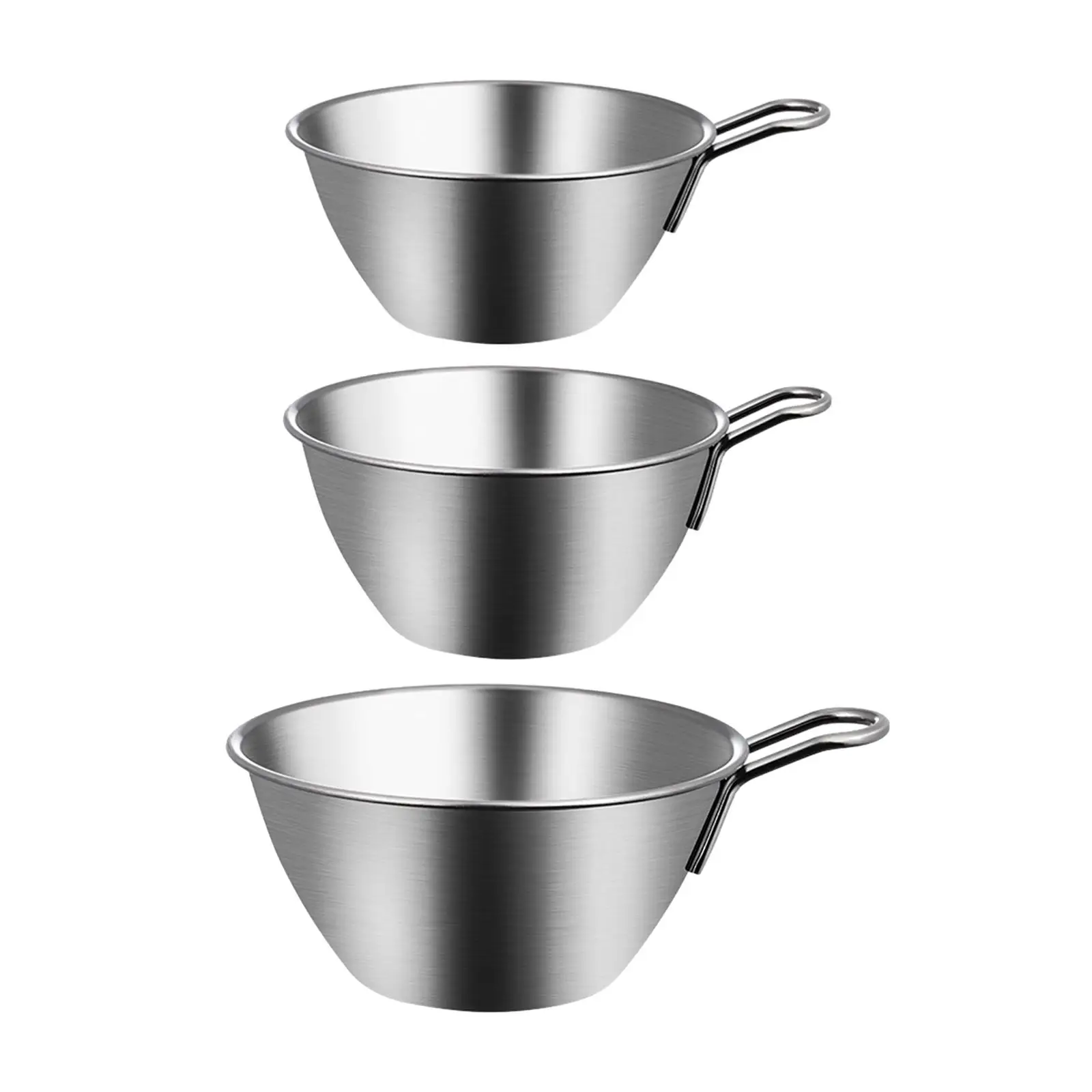 Stainless Steel Mixing Bowl with Long Handle Measurement Guide Salad Bowls for Food Storage Sauce Cooking Meal Prep Soup