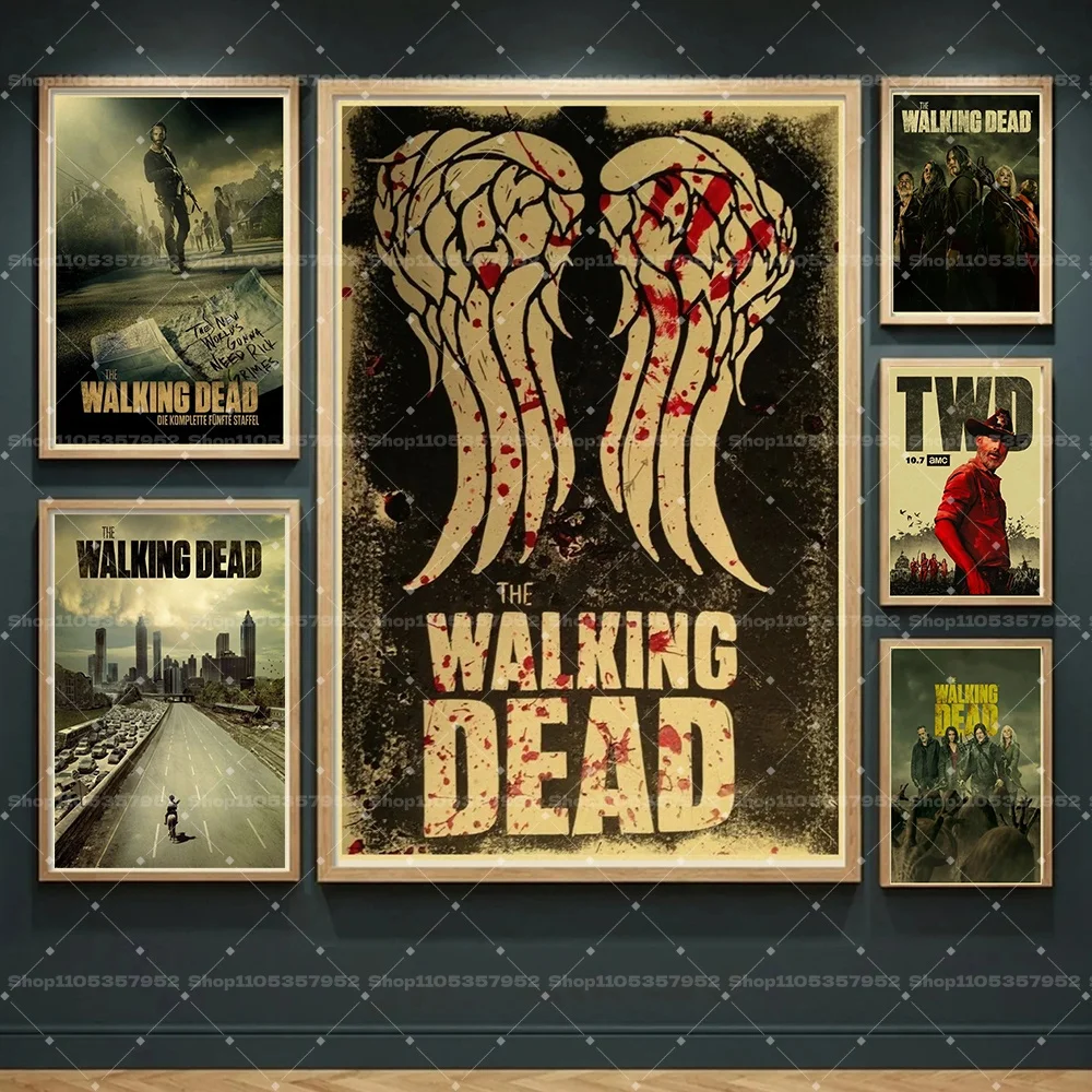 TWD The Walking Dead Canvas Wall Art Posters Prints Rick/Daryl Horror TV Show Vintage Wall Decor for Living Room Bedroom Murals