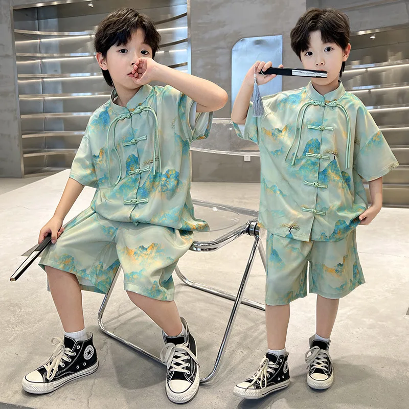 

Boys' short-sleeved set 2024 summer new CUHK children's summer wear boys Chinese style trendy summer T-shirt