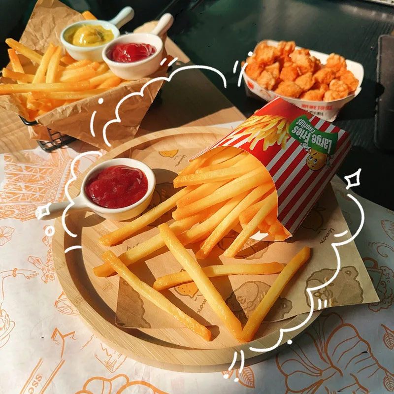 10pcs/set Simulation French Fries Fake Food Chicken Popcorn Model Burger Shop Western Food Display Props Home Decoration