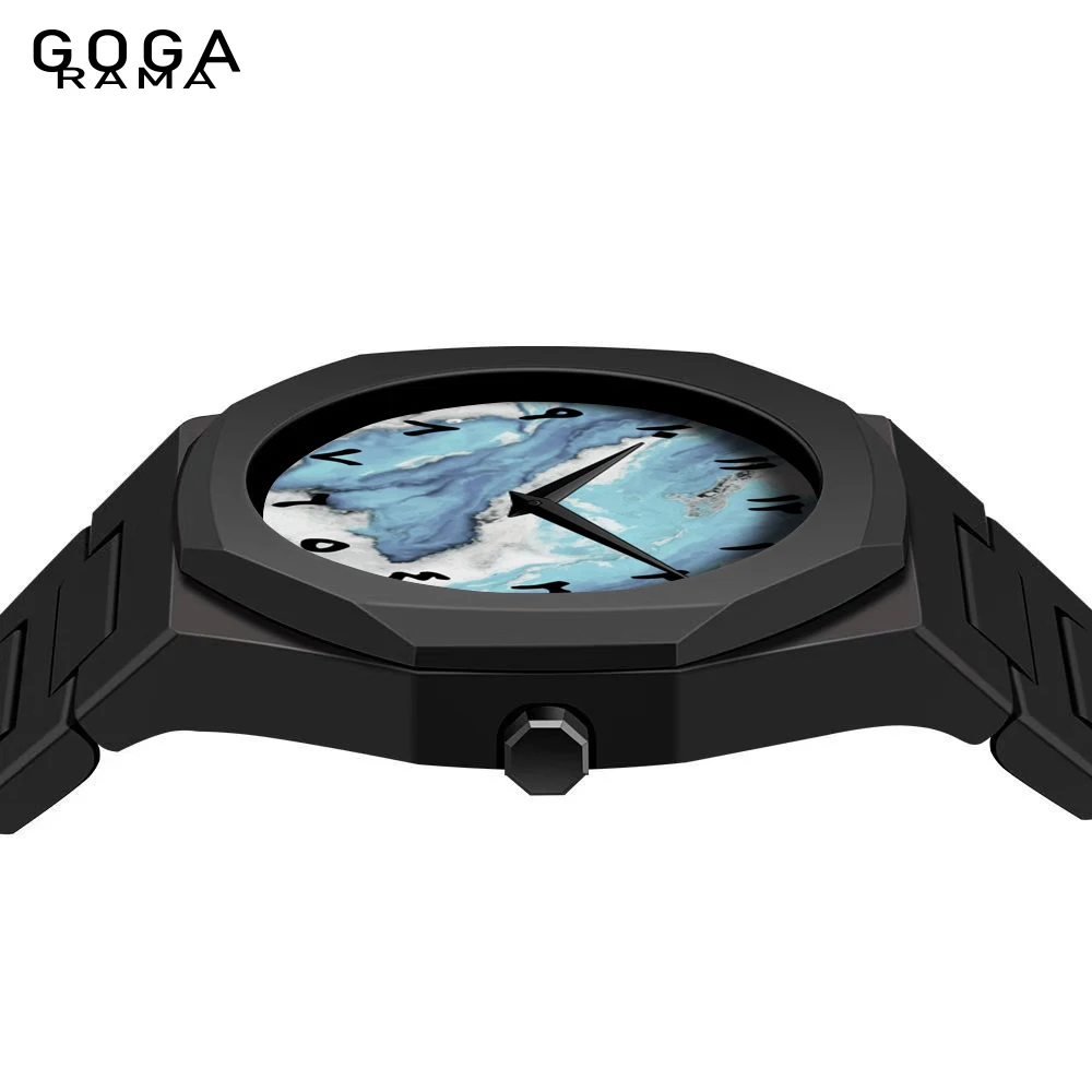 GOGARAMA Personalized Custom Brand Logo Blue Dial Arabic Numerals Quartz Men's Business Watch - view 5