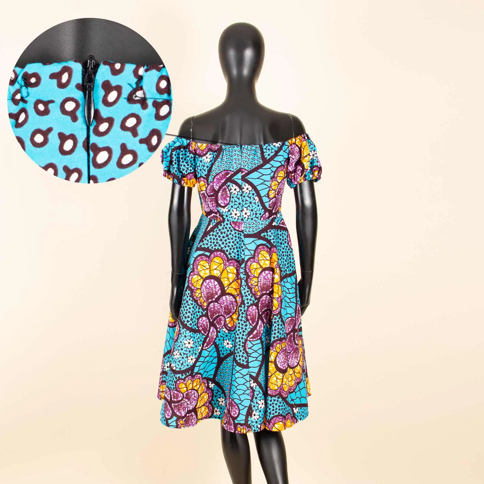African Dresses for Women Short Sleeve High Waist Print Midi Dress Ankara Attire Traditional Outfit Elegant Fashion Wear 2425102