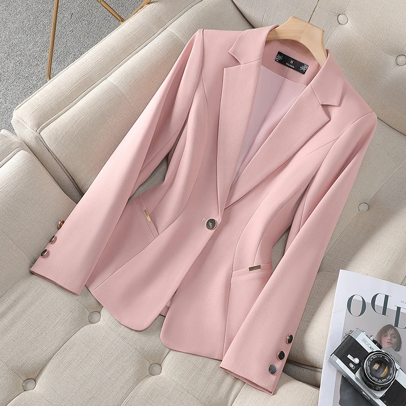 ZJYT Korean Style Fashion One Button Blazer Women 2024 Autumn Elegant Long Sleeve Solid Casual Jacket Coat Office Lady Outerwear