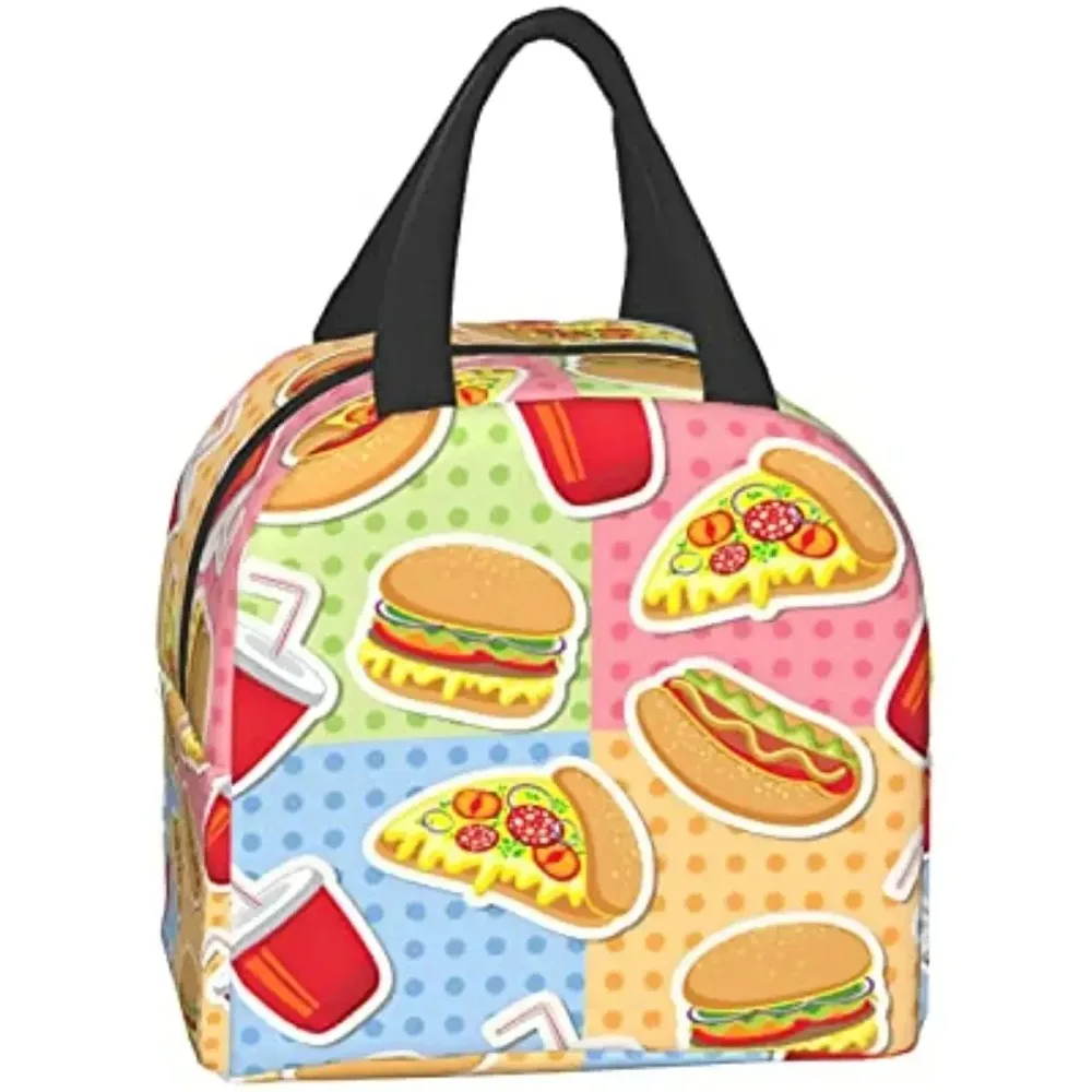 Bolsa de almuerzo con aislamiento circular y hamburguesa, bolsas de almuerzo reutilizables, bolsa refrigeradora para aperitivos y picnic de trabajo