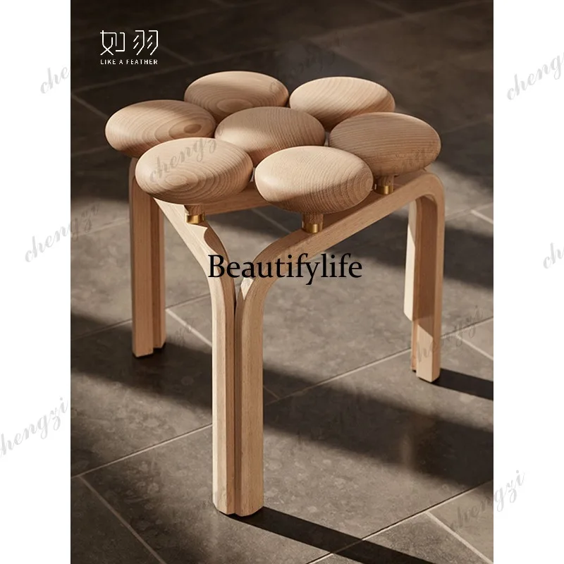Creative Personality Stool All Solid Wood Ash Wood Log Color Designer Art Shoe Changing Stool