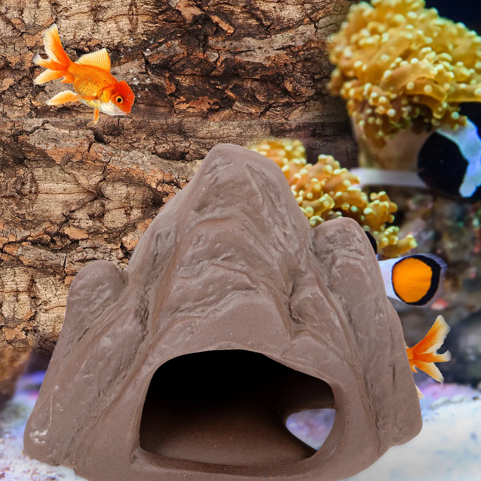 

Fish Tank Rockery Decoration Small Fish Shrimp Hideout Aquarium Cave Ornament Lifelike Realistic Safe Red Stoneware Material
