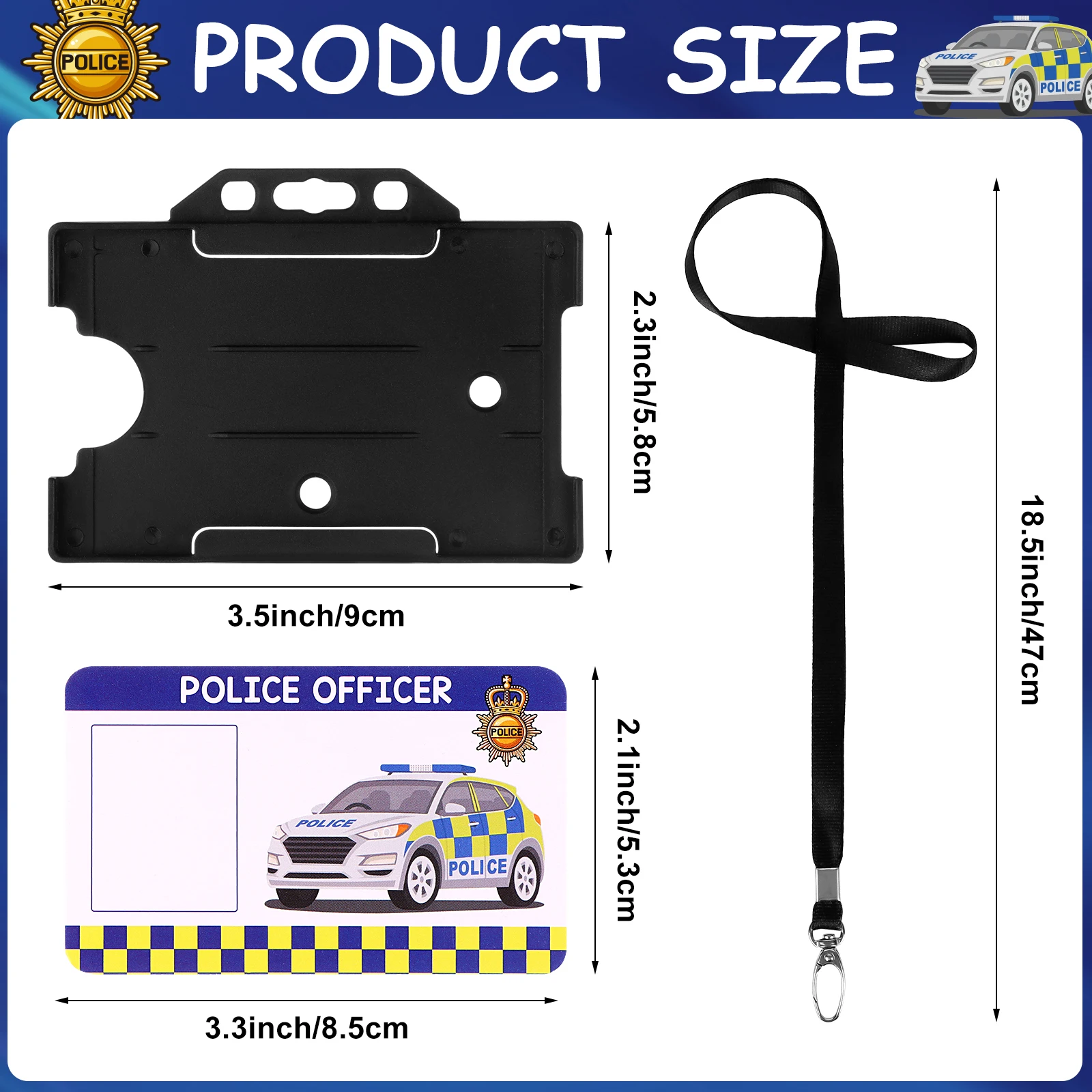 1 Set Police Roleplay For Kids Pretend Play Game Accessories 1 Black Card Holder + 1 Lanyard + 1 Blue Custom Card Costumes