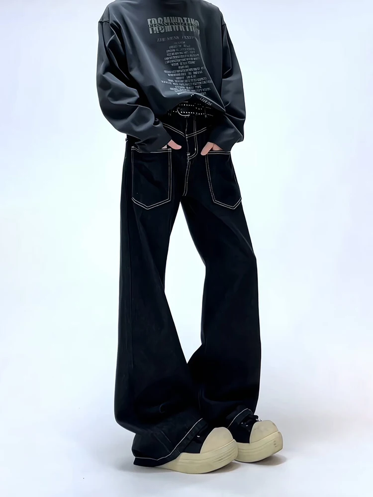 

Bla High Waist Slim Fit Jeans Men's Autumn Youth Cool Straight Leg High Waist Bell Bot with Front ket