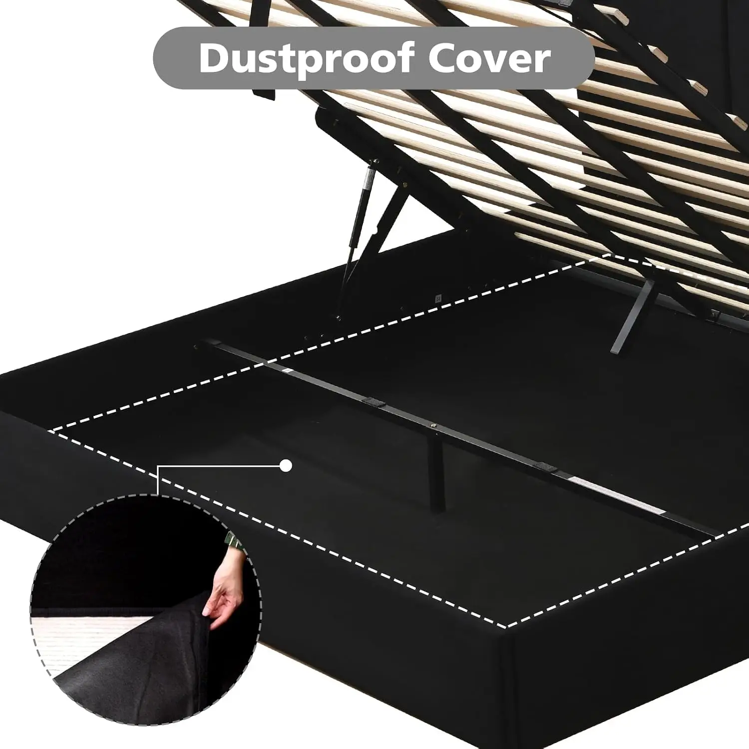 King Upholstered Storage Bed Frame Wingback Headboard Hydraulic Lift Wood Slat Support No Box Spring, Customized