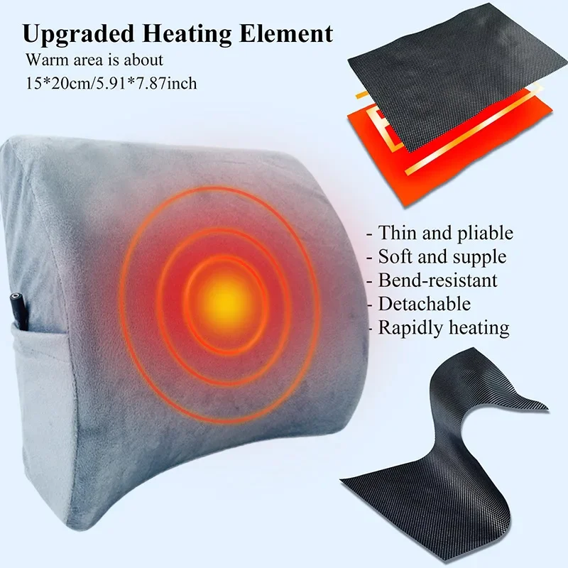 USB Heating Lumbar Support Heated Pillow USB Heating Soft Memory Foam Waist Support Hot Compress Cushion Pain Relief Backrest